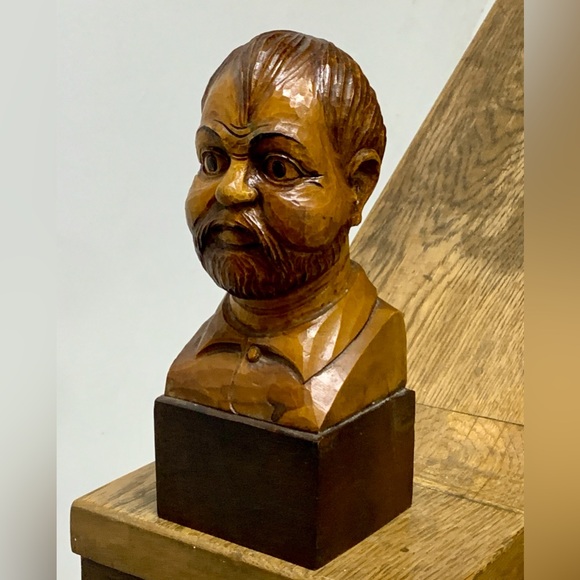 Vintage Hand Carved Wooden Spanish Sancho Panza Don Quixote Bust Statue - Picture 16 of 16